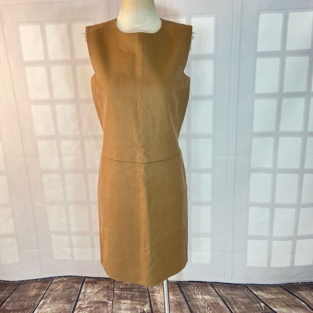 Nellie Partow tan sleeveless business professional sheath dress size 8